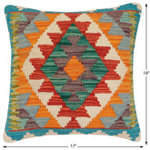 handmade Traditional Pillow Rust Blue Hand-Woven SQUARE 100% WOOL  Hand woven turkish pillow  2 x 2